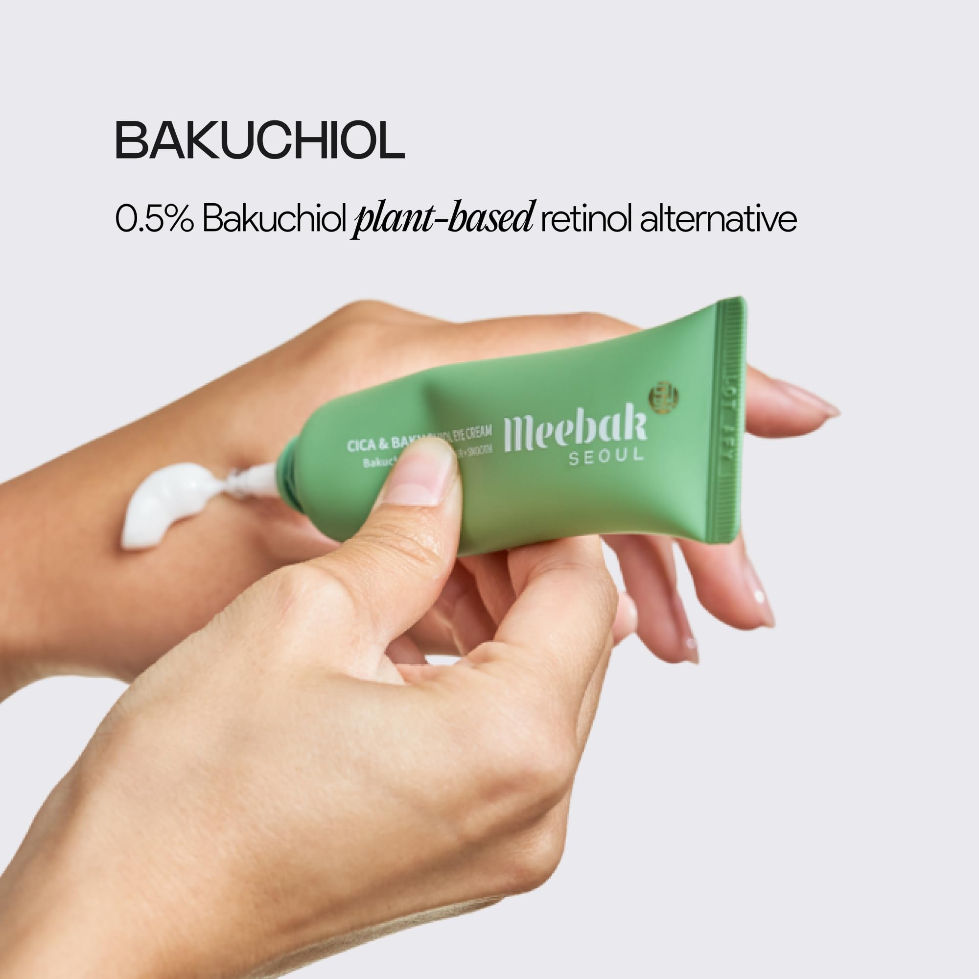 Meebak Eye Cream Bakuchiol ingredient closeup highlights nourishing care for delicate under eyes