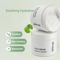 Meebak Cica Cream texture swatch emphasizes silky absorption.