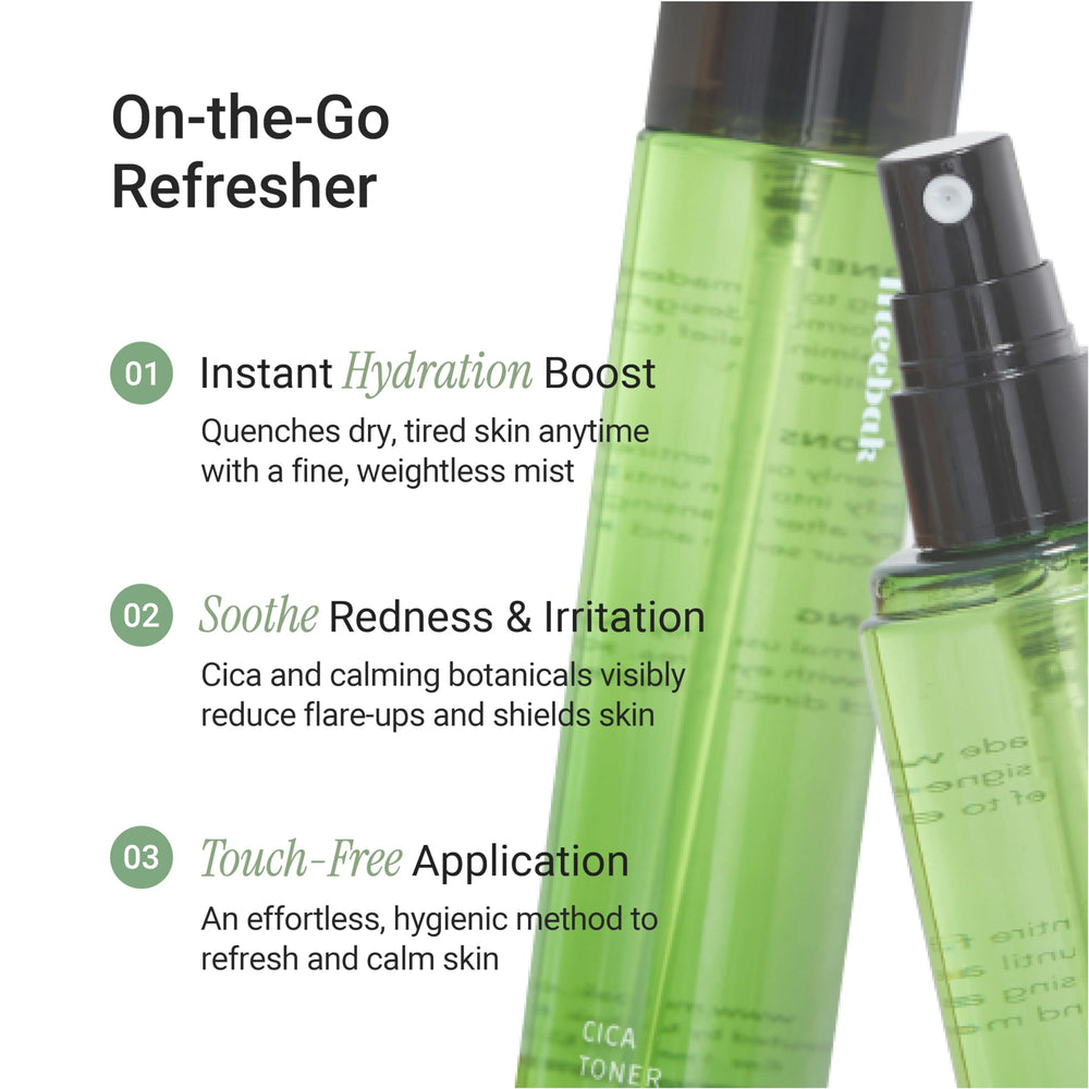Meebak CICA Toner Spray closeup of ingredients highlighting centella and purslane.