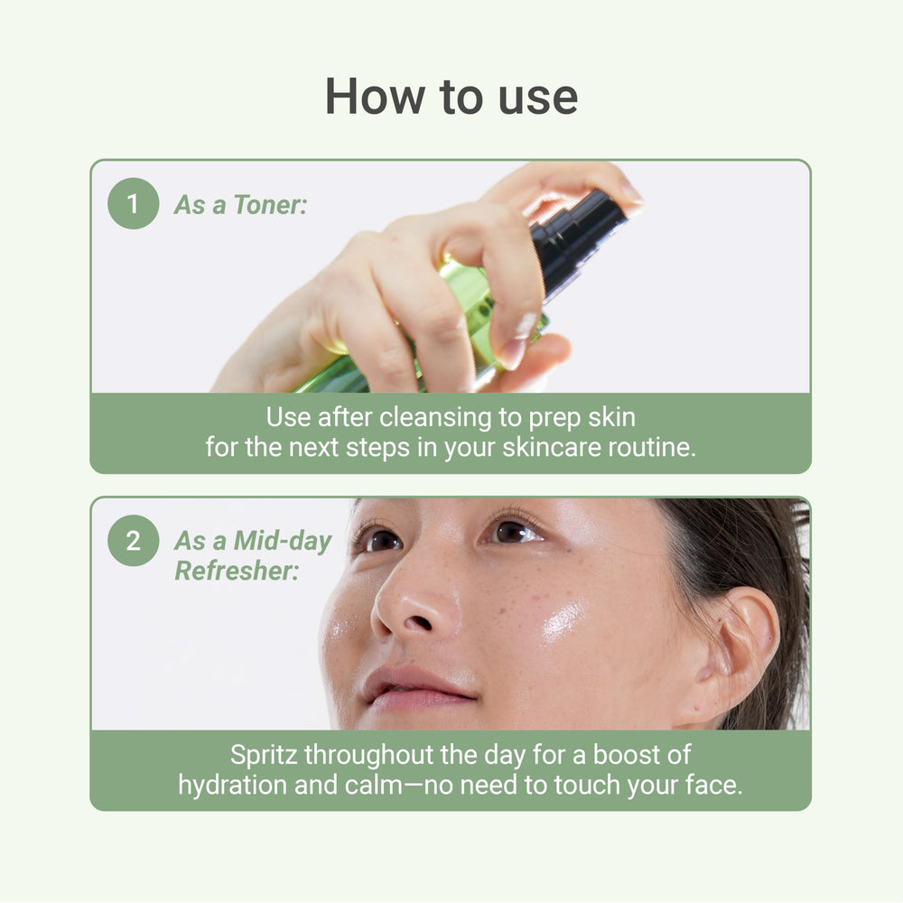 Meebak CICA Toner Spray ingredients label shows centella and purslane.