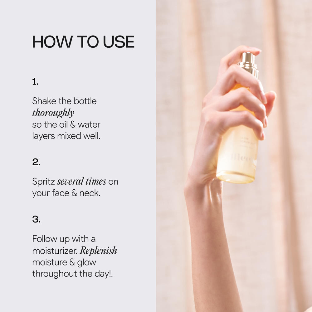 Meebak Glow Serum Mist plant squalane helps soften and lock in moisture.