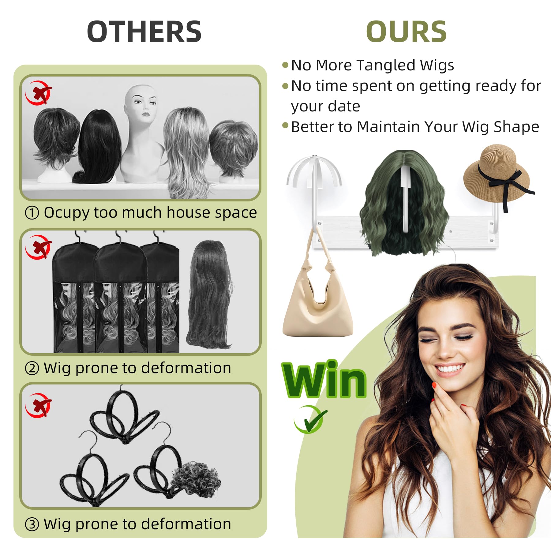 MEEMENG wig hanger rack stores multiple wigs, saving closet space
