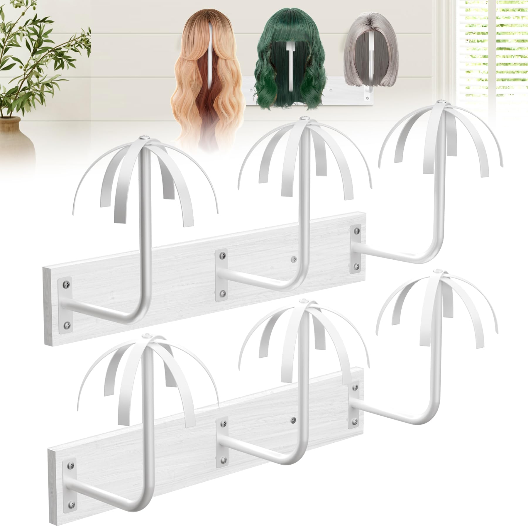 MEEMENG wall-mounted wig holder with six-wig capacity keeps wigs organized and tangle-free