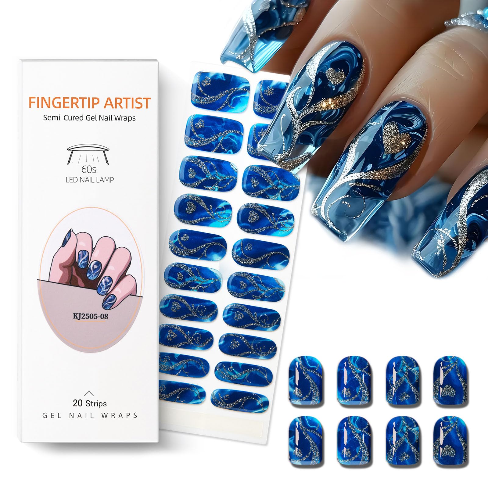 Meemooron gold heart designs semi-cured nail strips for chic, long-lasting manicure