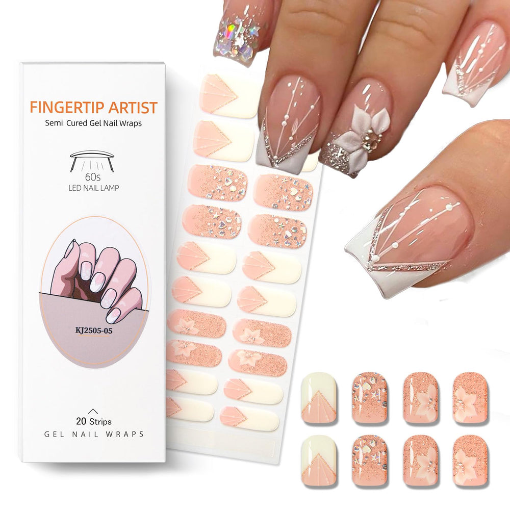 Meemooron semi-cured gel nail strips with French tip for at-home salon-quality nails.