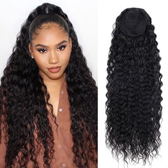 Meepo 24inch curly ponytail drawstring shows thick texture for quick, natural-looking updos.