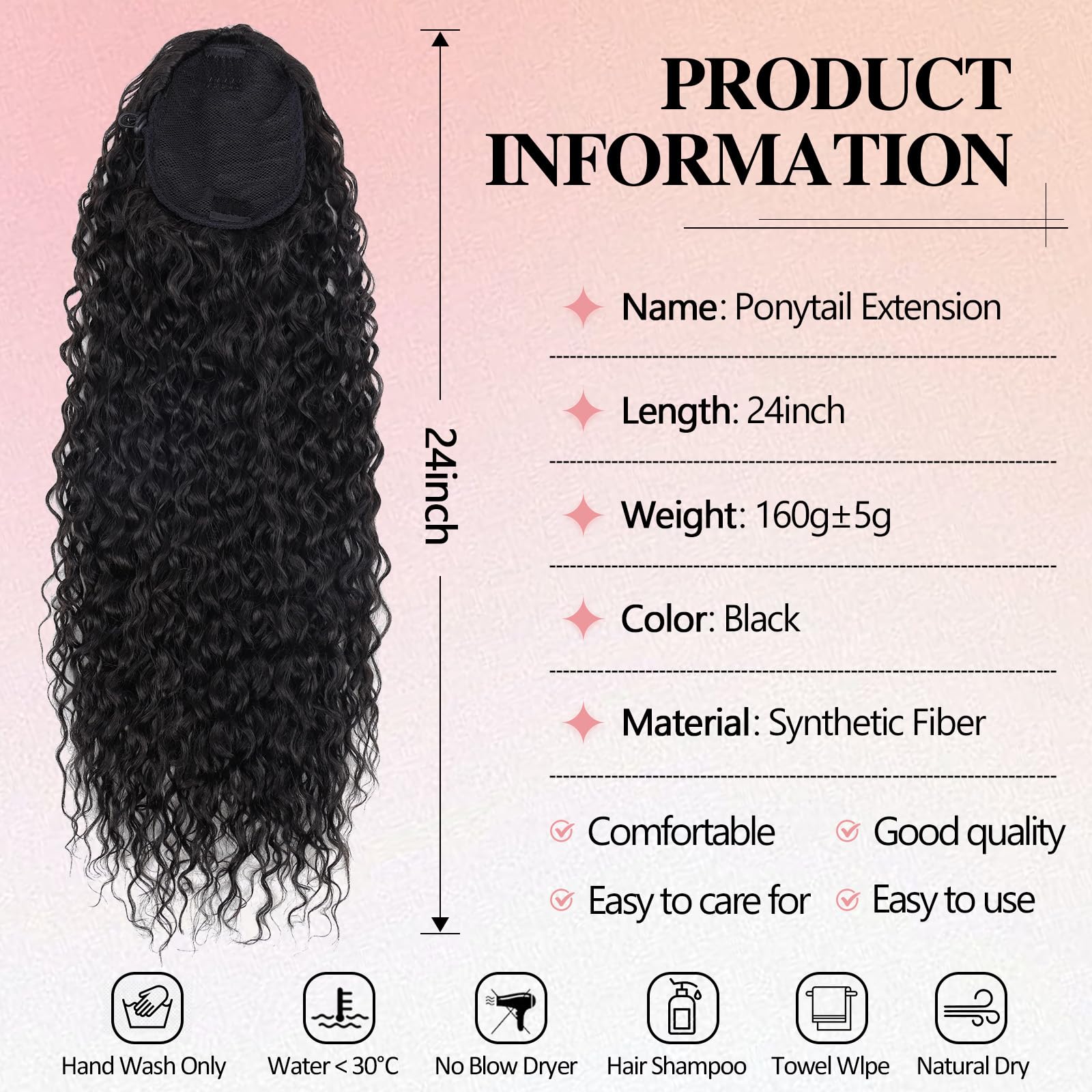 Meepo synthetic deep-wave ponytail in 1B color matches dark hair naturally.