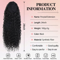 Meepo synthetic deep-wave ponytail in 1B color matches dark hair naturally.