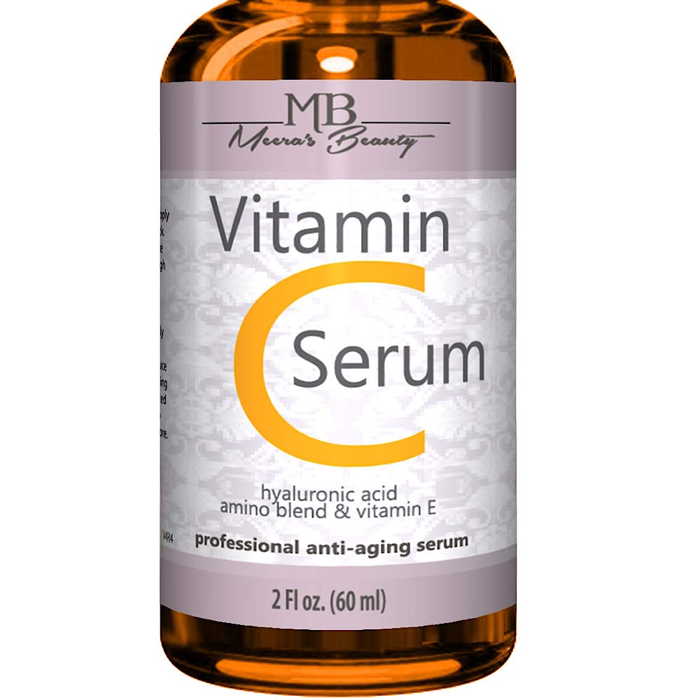 Meera's Beauty Vitamin C Serum bottle front view for brightening.
