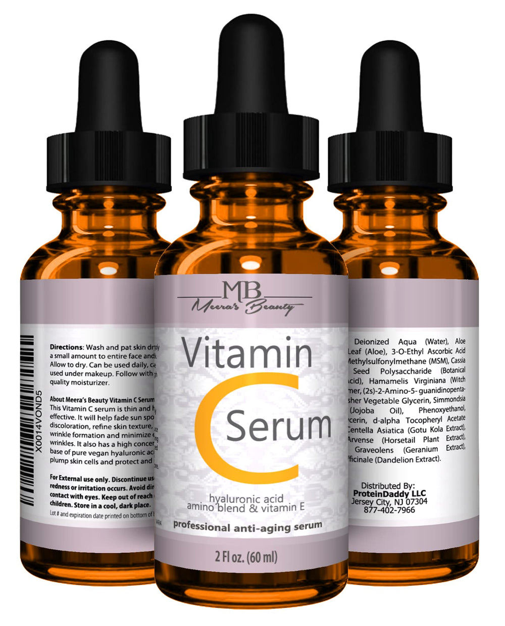 Meera's Beauty Vitamin C Serum packaging front, elegant design.