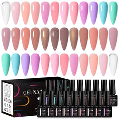 MEET ACROSS 18-piece Rubber Base Gel Nude Brown palette for versatile base and color coats.