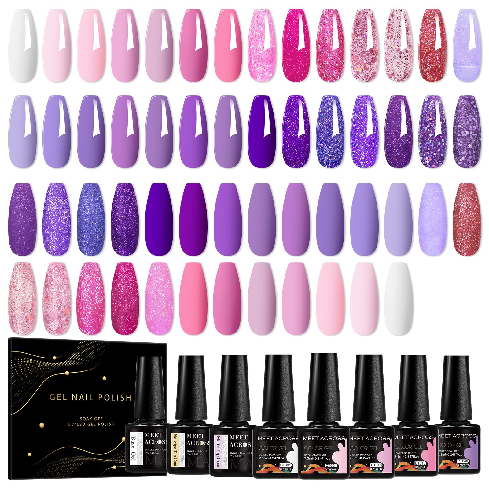 MEET ACROSS 30pcs gel nail polish set shows diverse shades for versatile at-home manicures.