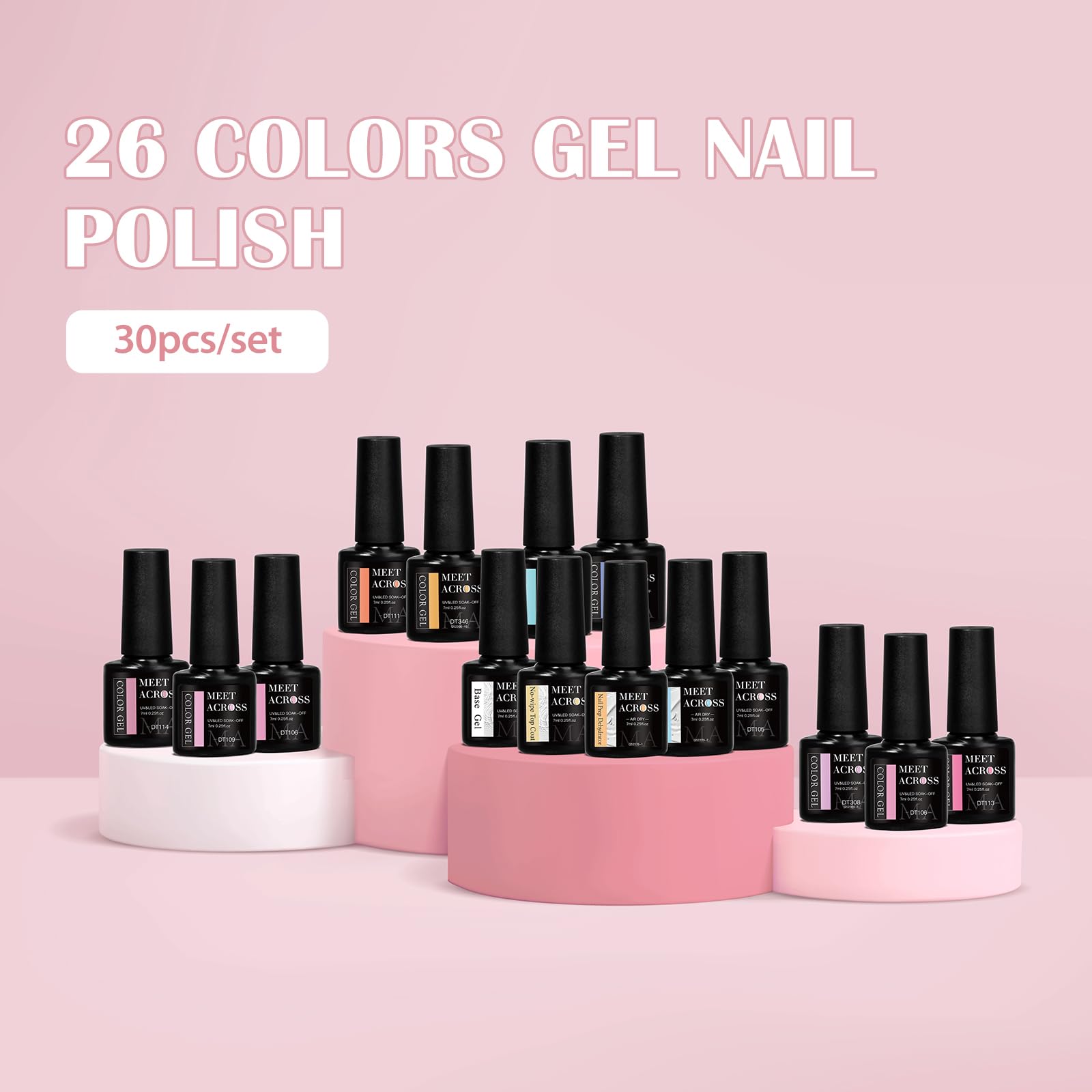 MEET ACROSS 7ml bottles with easy color identification labels