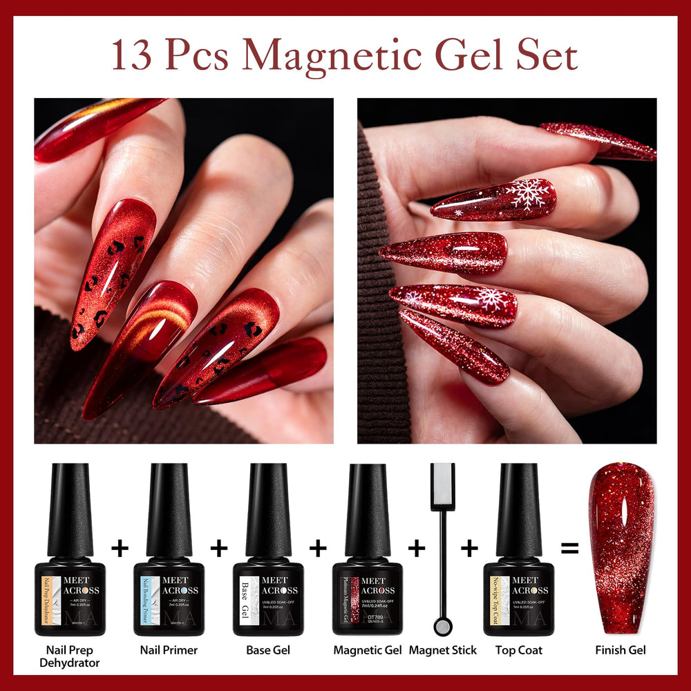 MEET ACROSS easy-apply red cat-eye gel polish delivering salon-like results at home.