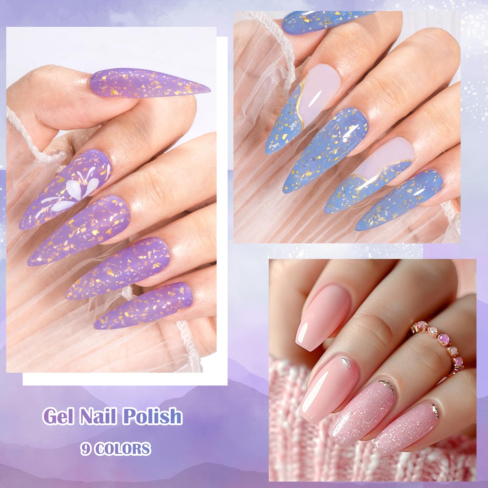 Meet Across glitter gel polish bottle adds shimmer and depth.