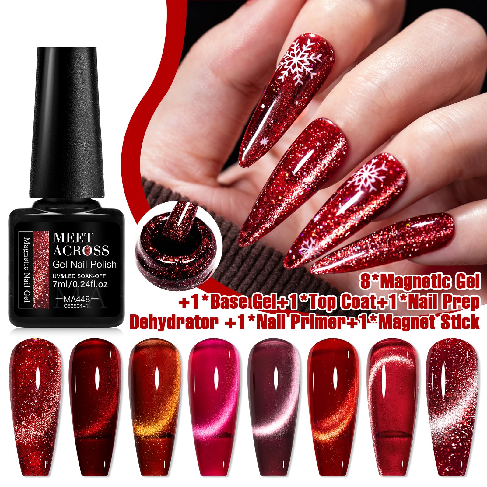 MEET ACROSS varied red glitter color options for custom looks.