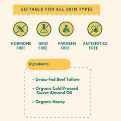 MEEZEE grass-fed beef tallow bottle label highlights clean ingredients