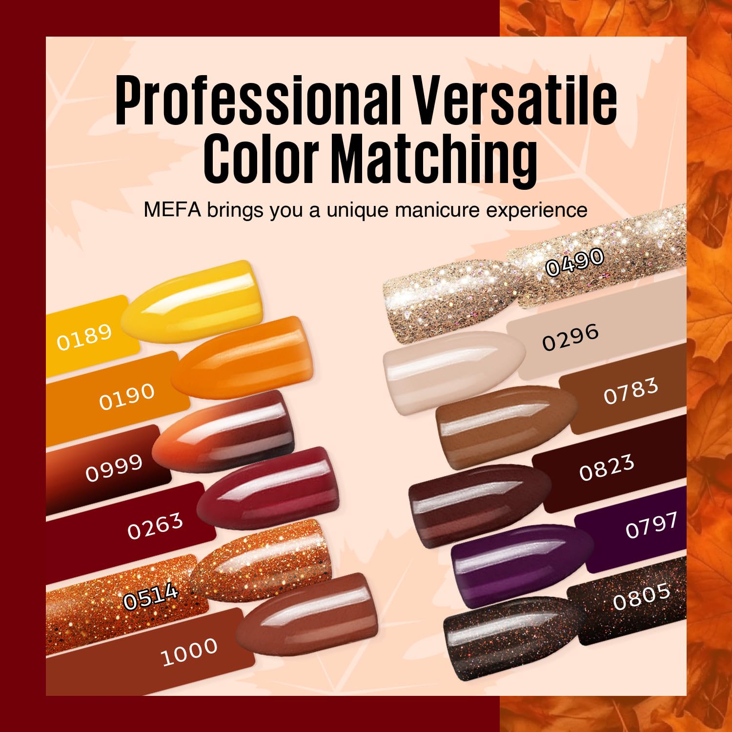 MEFA fall color gel polish set in 12 shades for seasonal styling