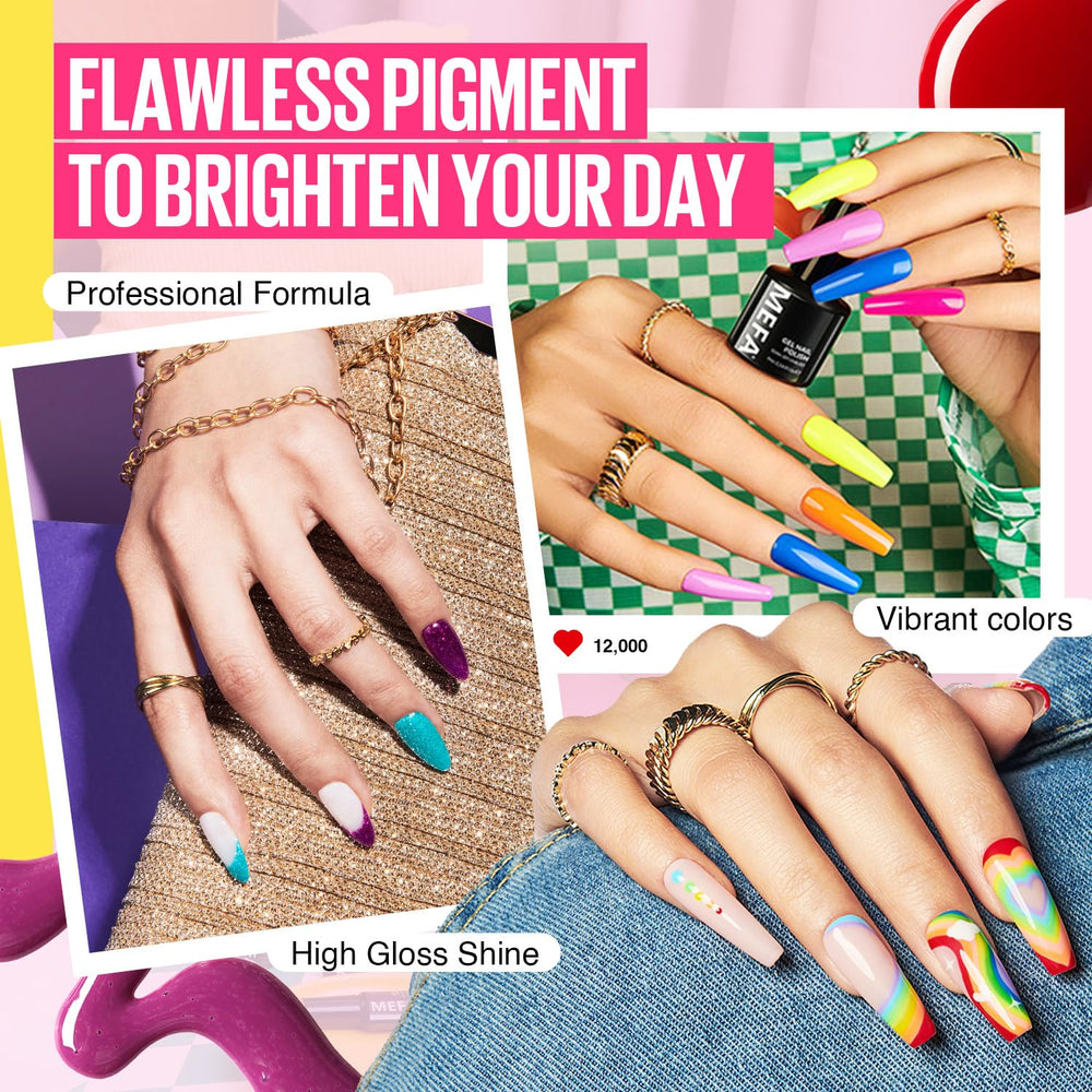 MEFA 32 Neon Colors Palette highlights vibrant shades for creative nail art at home.