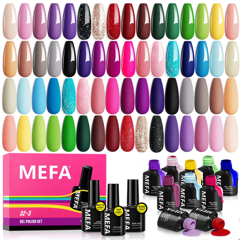 MEFA 35pcs gel nail polish set color palette for versatile manicures.