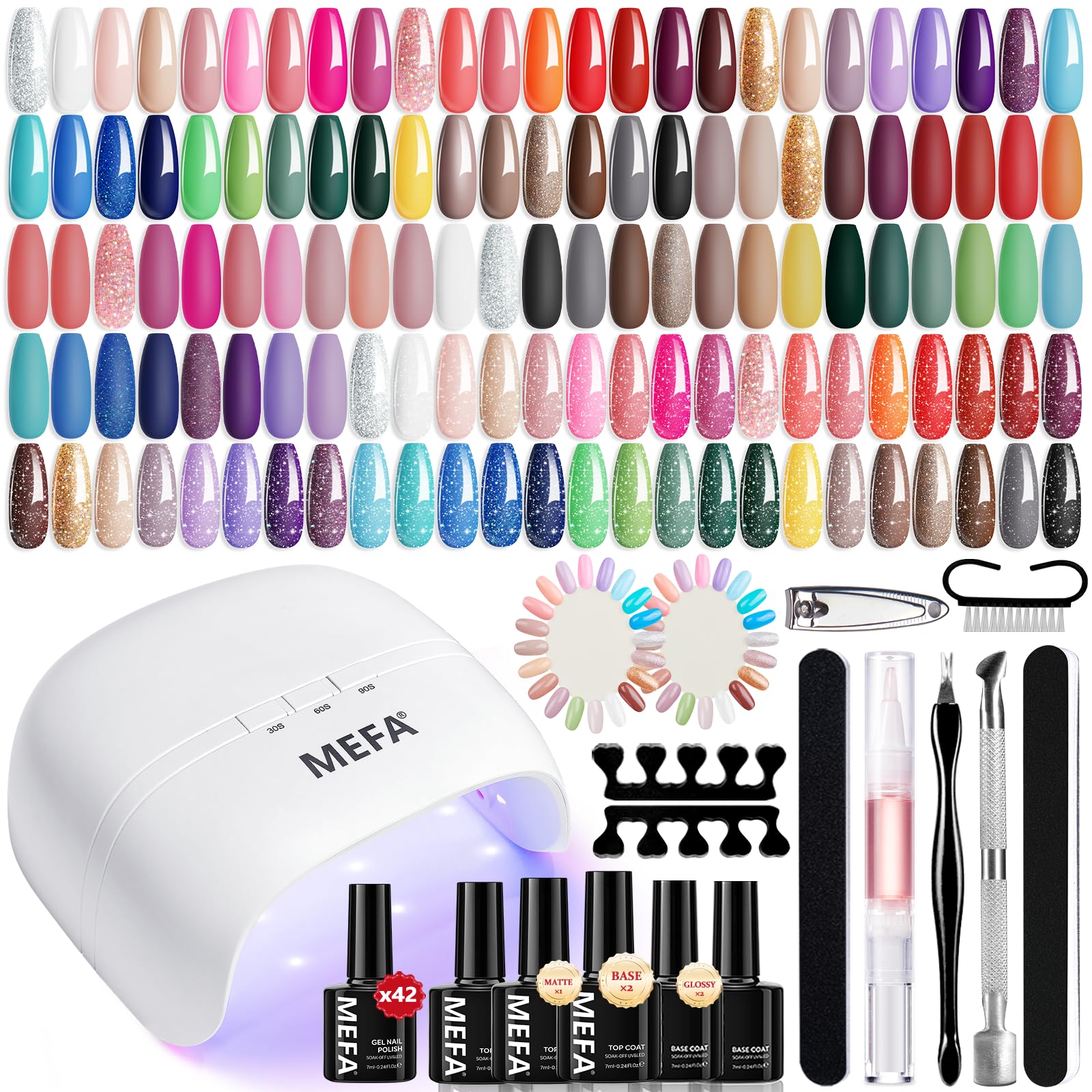 MEFA 42 colors gel polish collection displayed in a complete kit for versatile nail looks