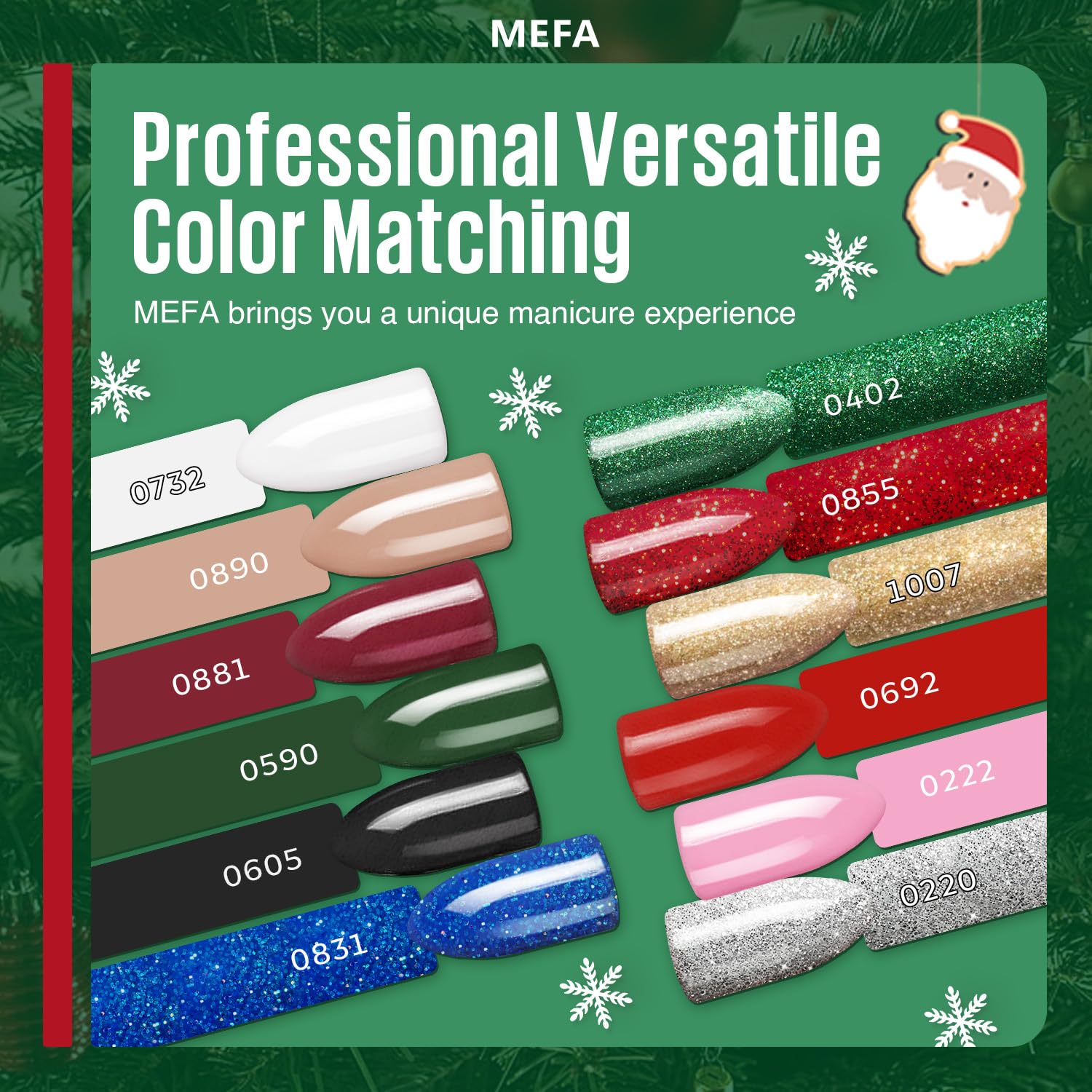 MEFA burgundy red gel color bottle for rich festive manicures.