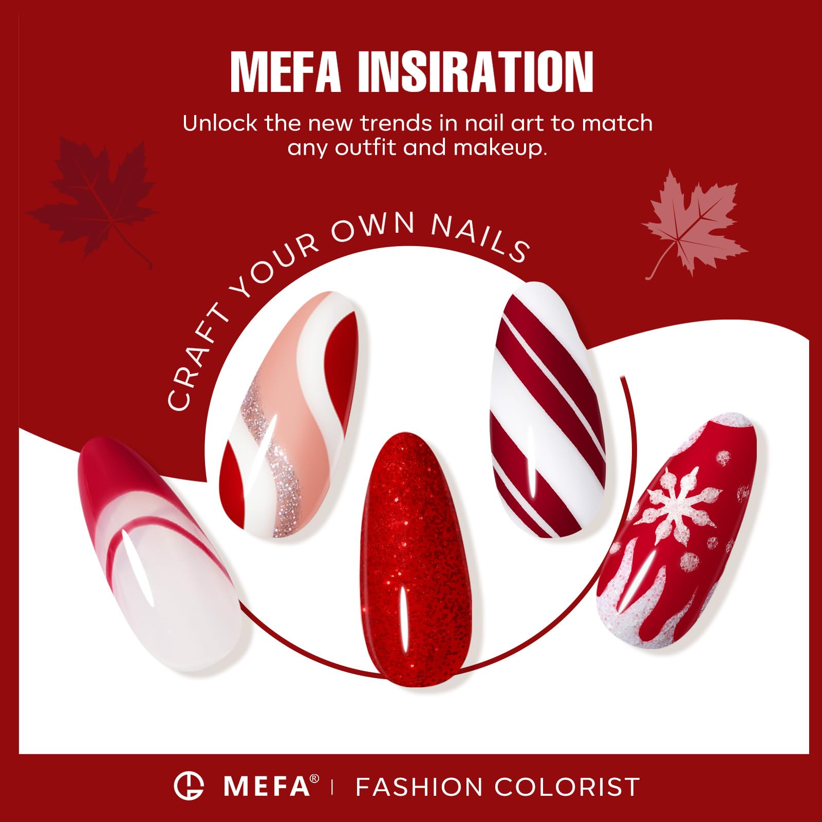 DIY home manicure with MEFA gel polish kit and color variety.
