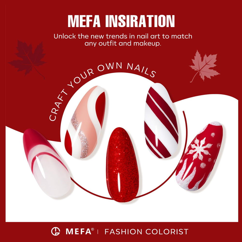 DIY home manicure with MEFA gel polish kit and color variety.
