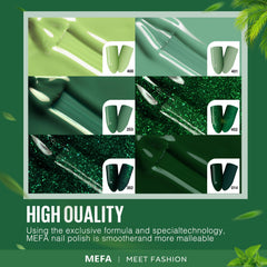 MEFA evergreen gel nail polish bottle delivers a deep, sophisticated manicure look