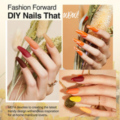 MEFA shimmering orange gel polish – sparkling accent for festive nails.