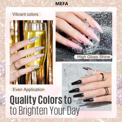 MEFA Glitter Gel Nail Polish Set swatches reveal color range for stylish DIY manicures