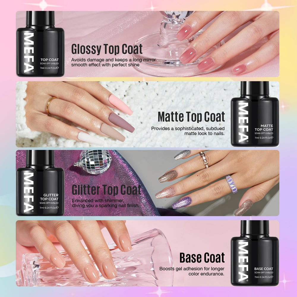 MEFA nail polish bottles display organized for easy selection