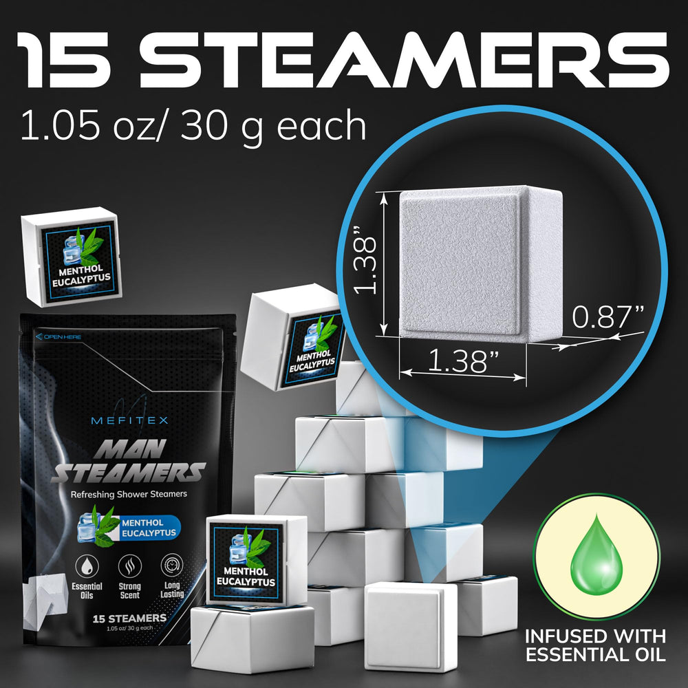 Mefitex steamers in a shower scene illustrating a spa-like morning moment