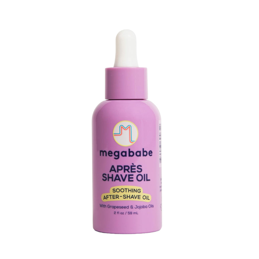 Megababe Après Shave Oil bottle with dropper for quick post-shave application