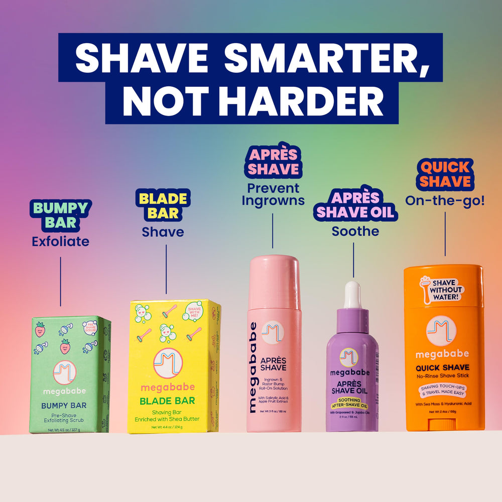 Megababe Après Shave Oil ingredients list highlights clean, dermatologist approved formulation