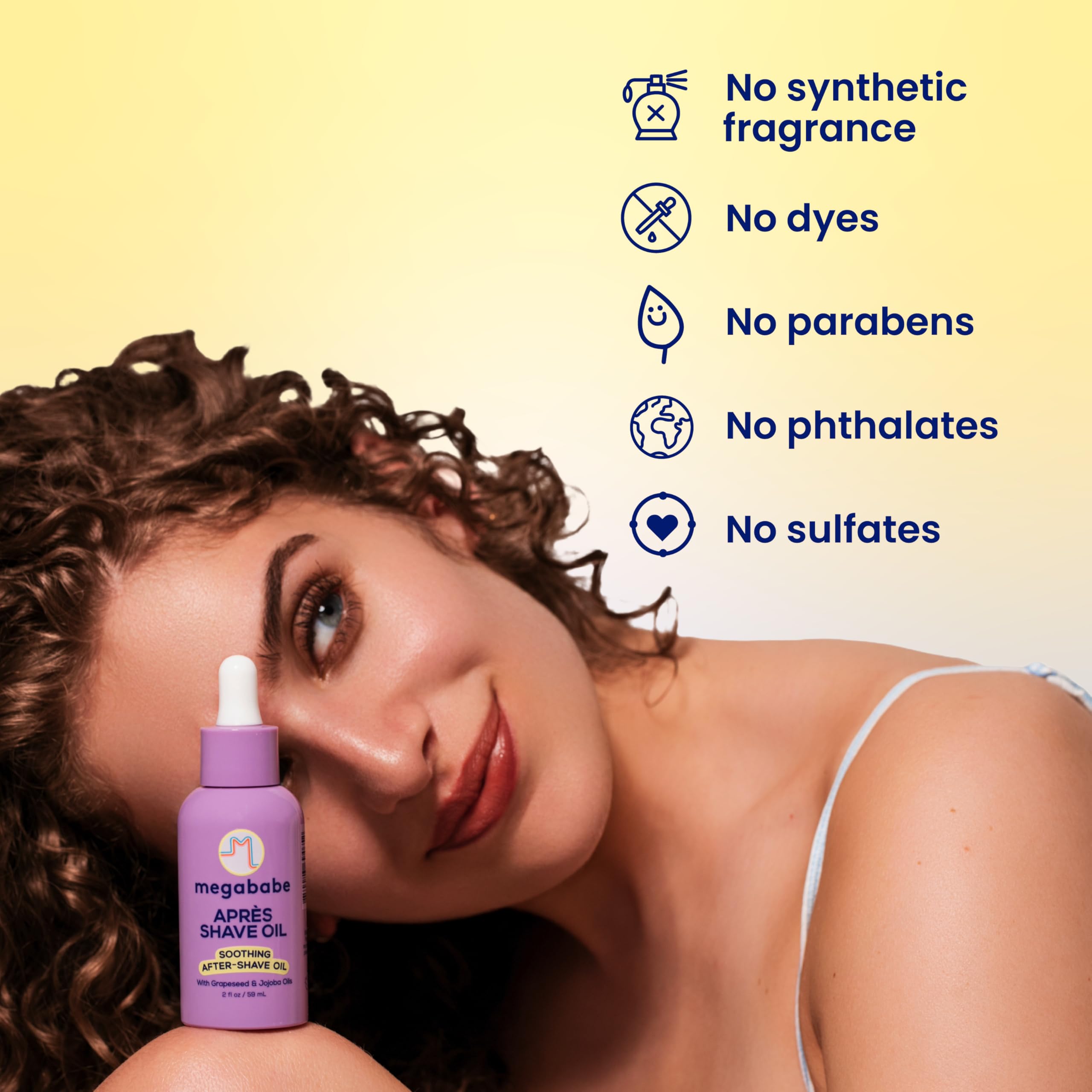 Megababe Après Shave Oil packaging made from post-consumer recycled plastic