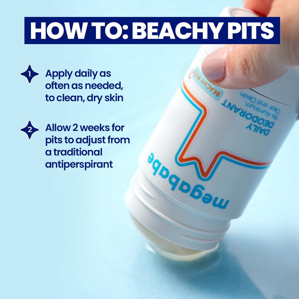 Megababe Beachy Pits deodorant application on pits shows smooth daily use.