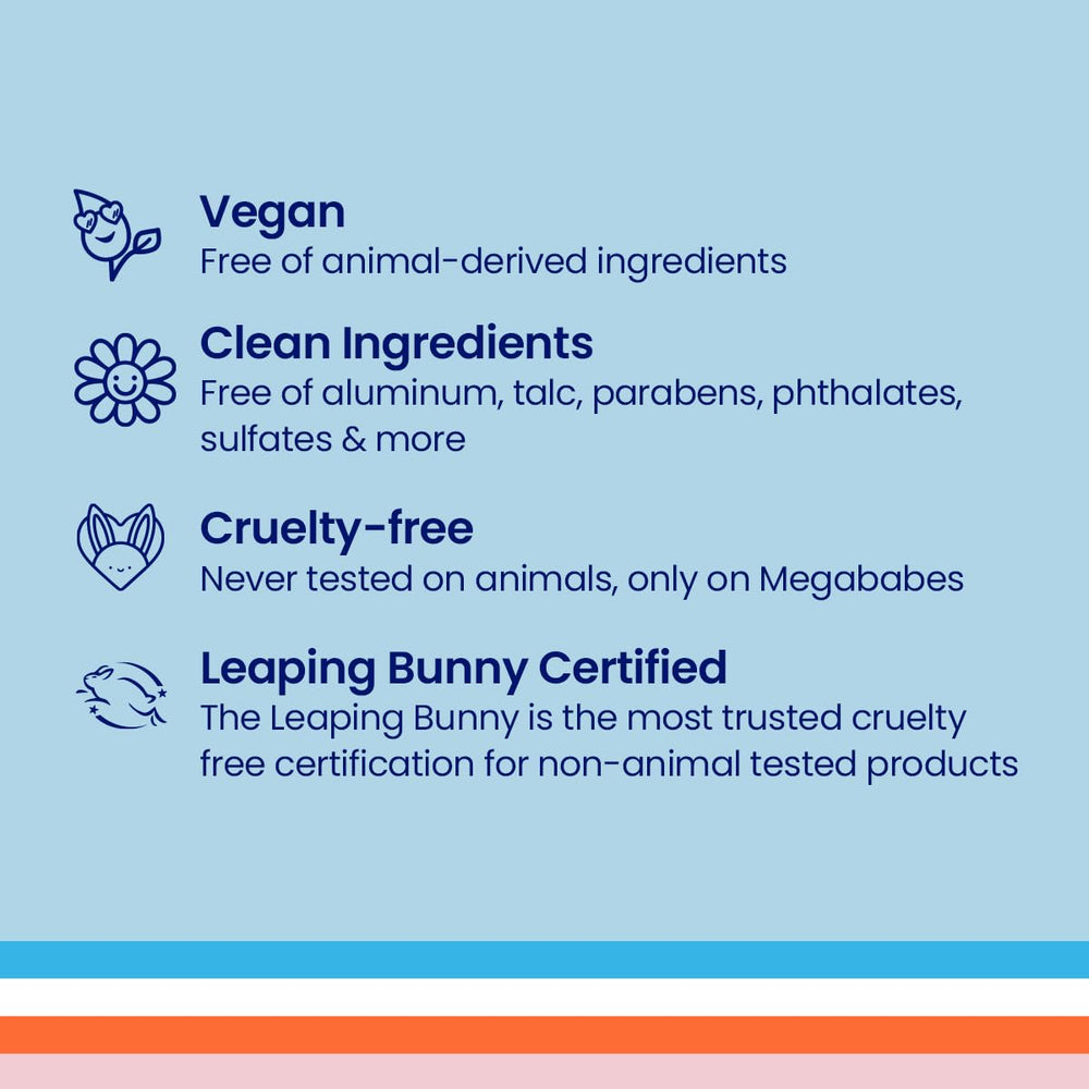 Megababe Beachy Pits deodorant label closeup emphasizes aluminum-free claim.