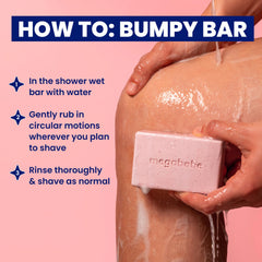 Megababe Bumpy Bar ceramides hydration closeup; supports moisture before shaving