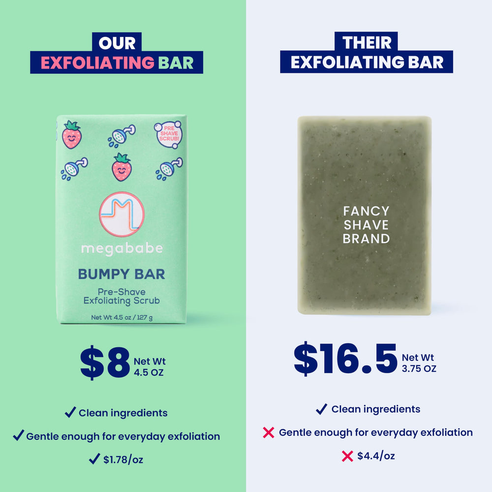 Megababe Bumpy Bar solid form packaging; eco-friendly, plastic-free design
