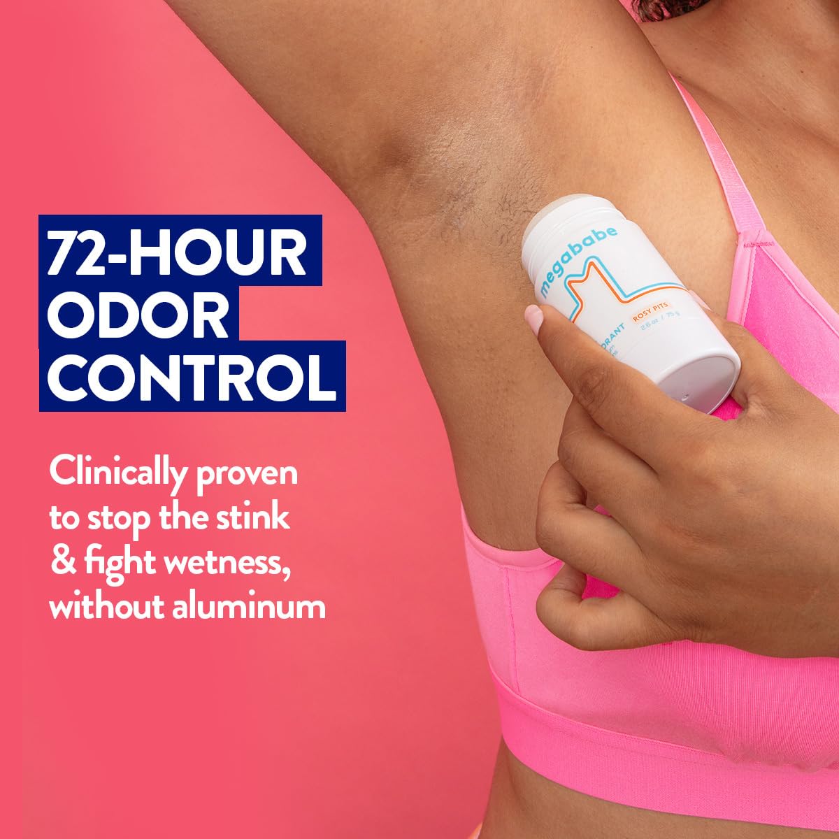 Megababe Daily Deodorant Rosy Pits application hand demonstrates smooth glide