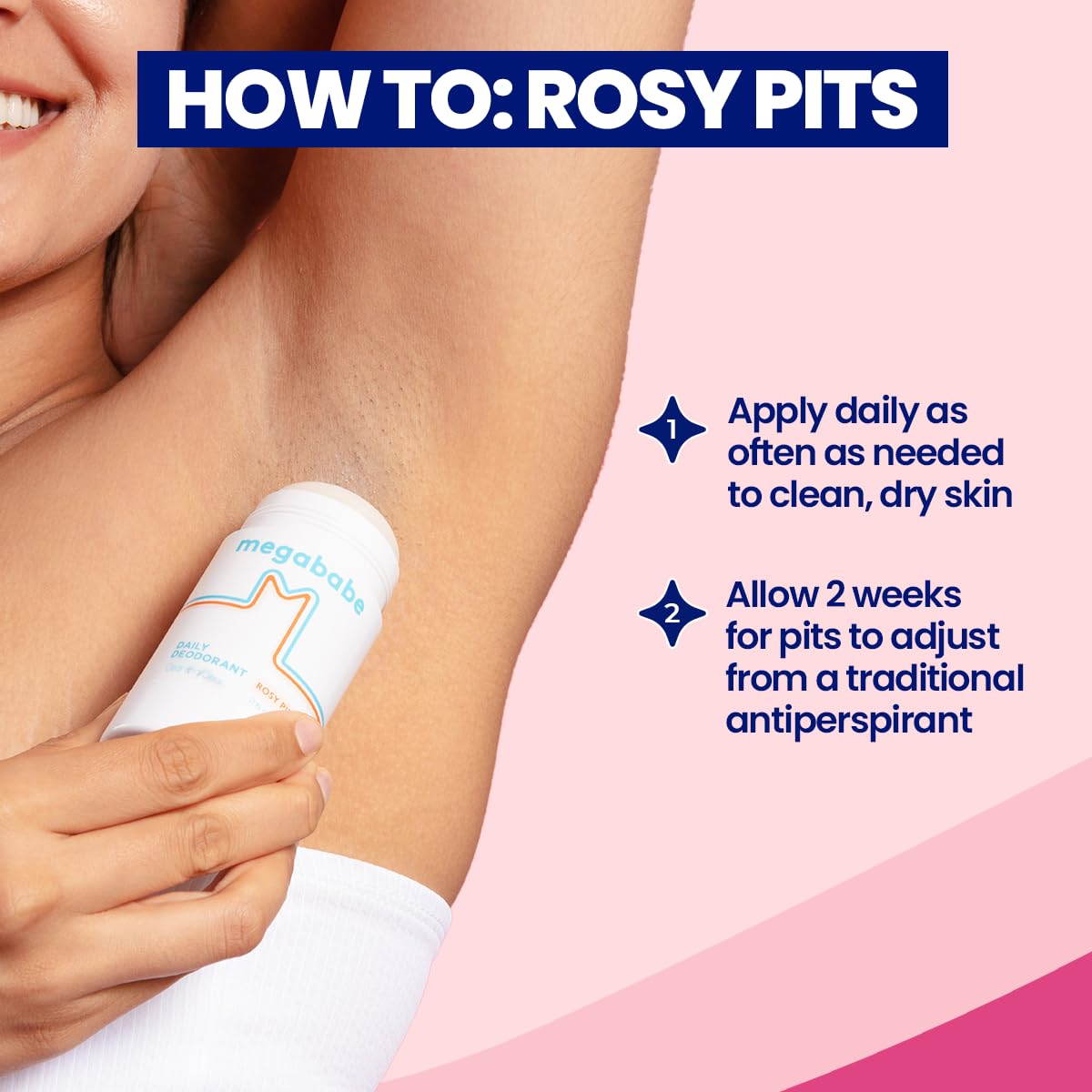 Megababe Daily Deodorant Rosy Pits promotes long-lasting odor control