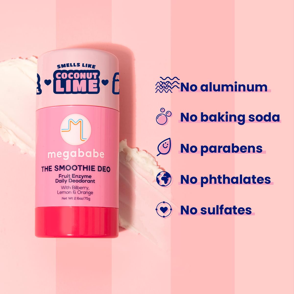 Megababe Daily Deodorant Smoothie Deo coconut-lime-bilberry fragrance suggests refreshing scent.