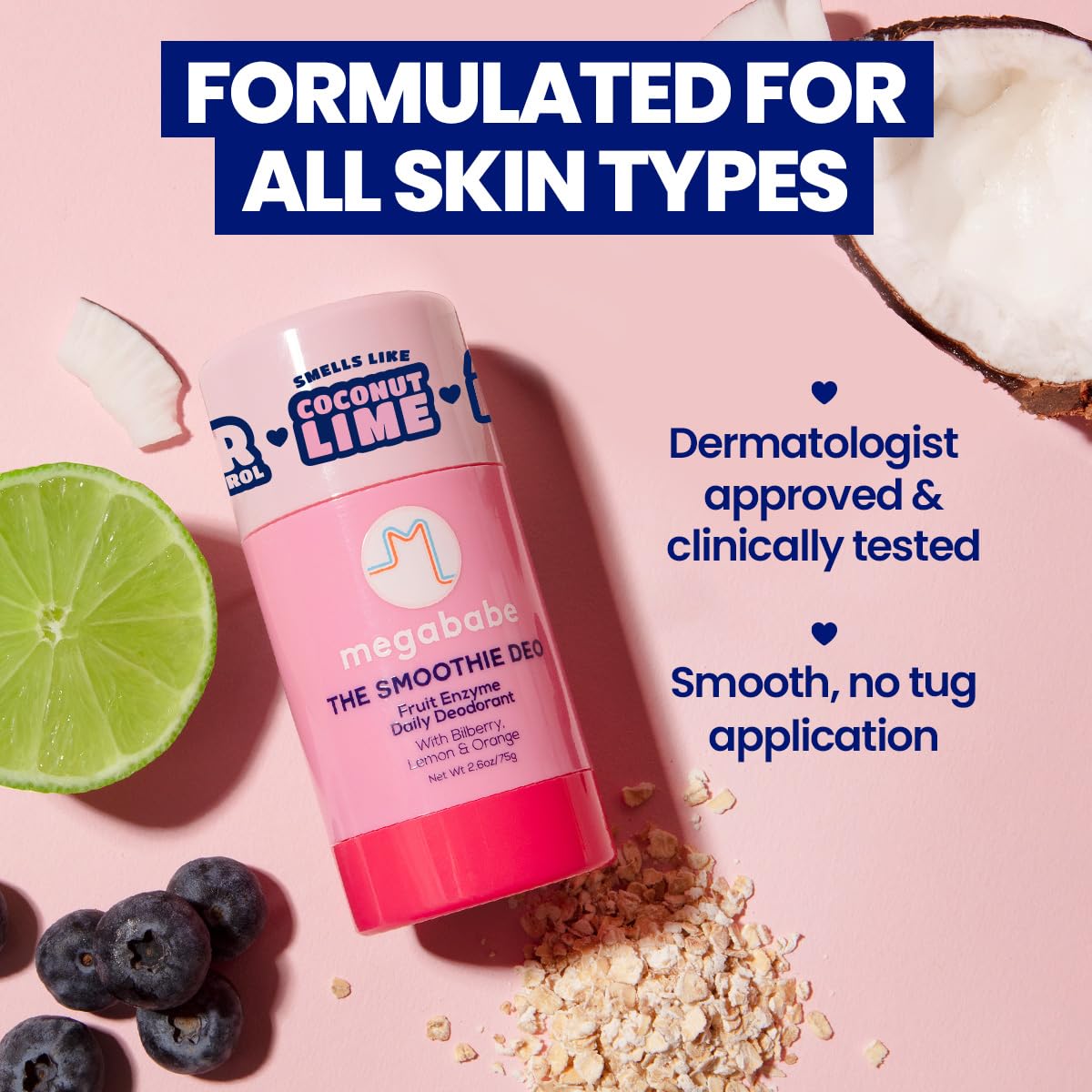 Megababe Daily Deodorant Smoothie Deo texture image conveys silky, non-tugging experience.