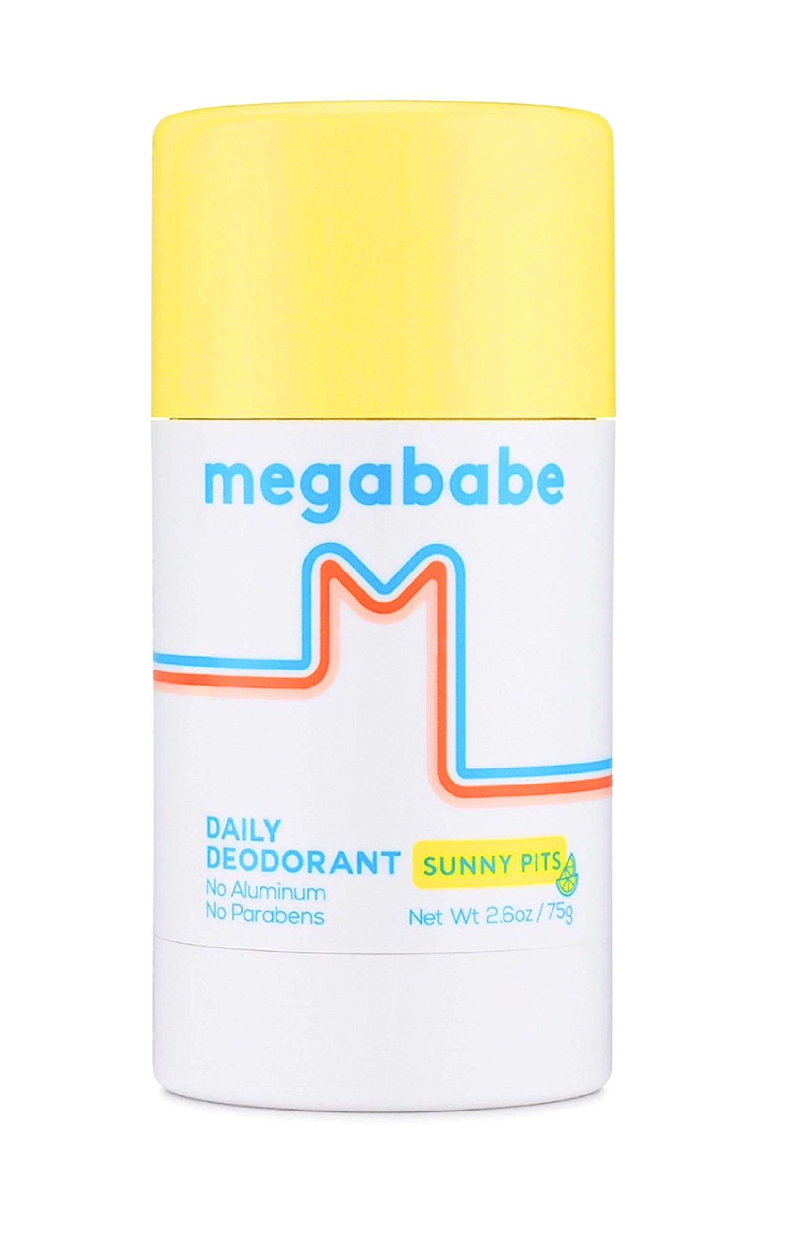 Megababe Daily Deodorant Sunny Pits stick provides aluminum-free odor control with a clear finish.
