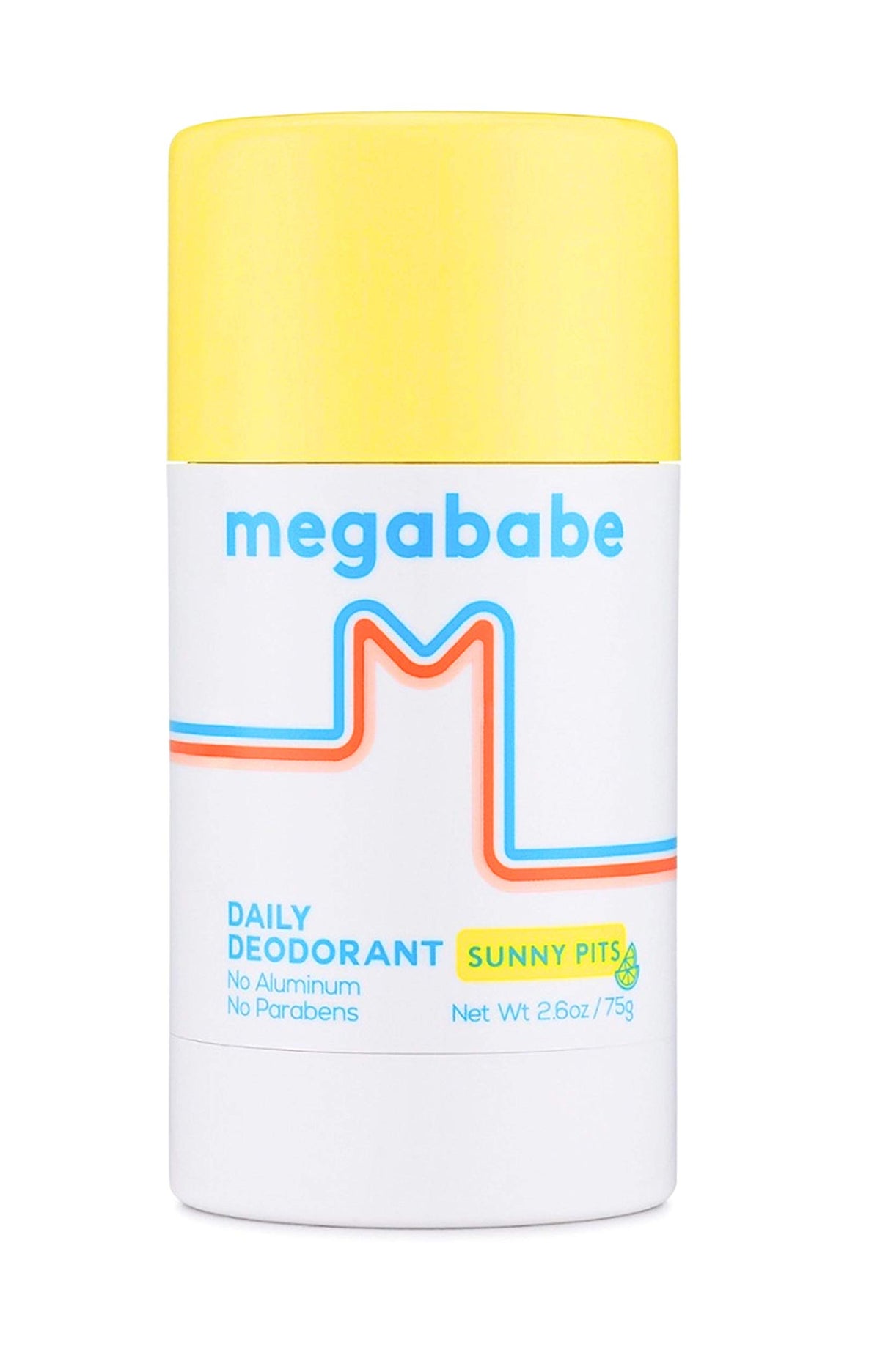 Megababe Daily Deodorant Sunny Pits stick provides aluminum-free odor control with a clear finish.