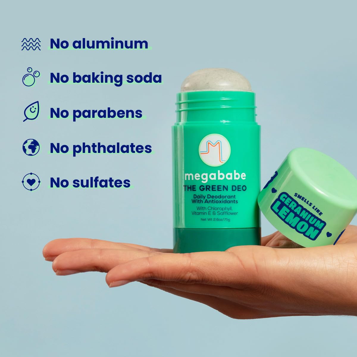 Megababe Daily Deodorant nourishes underarm skin with safflower oil and shea butter.