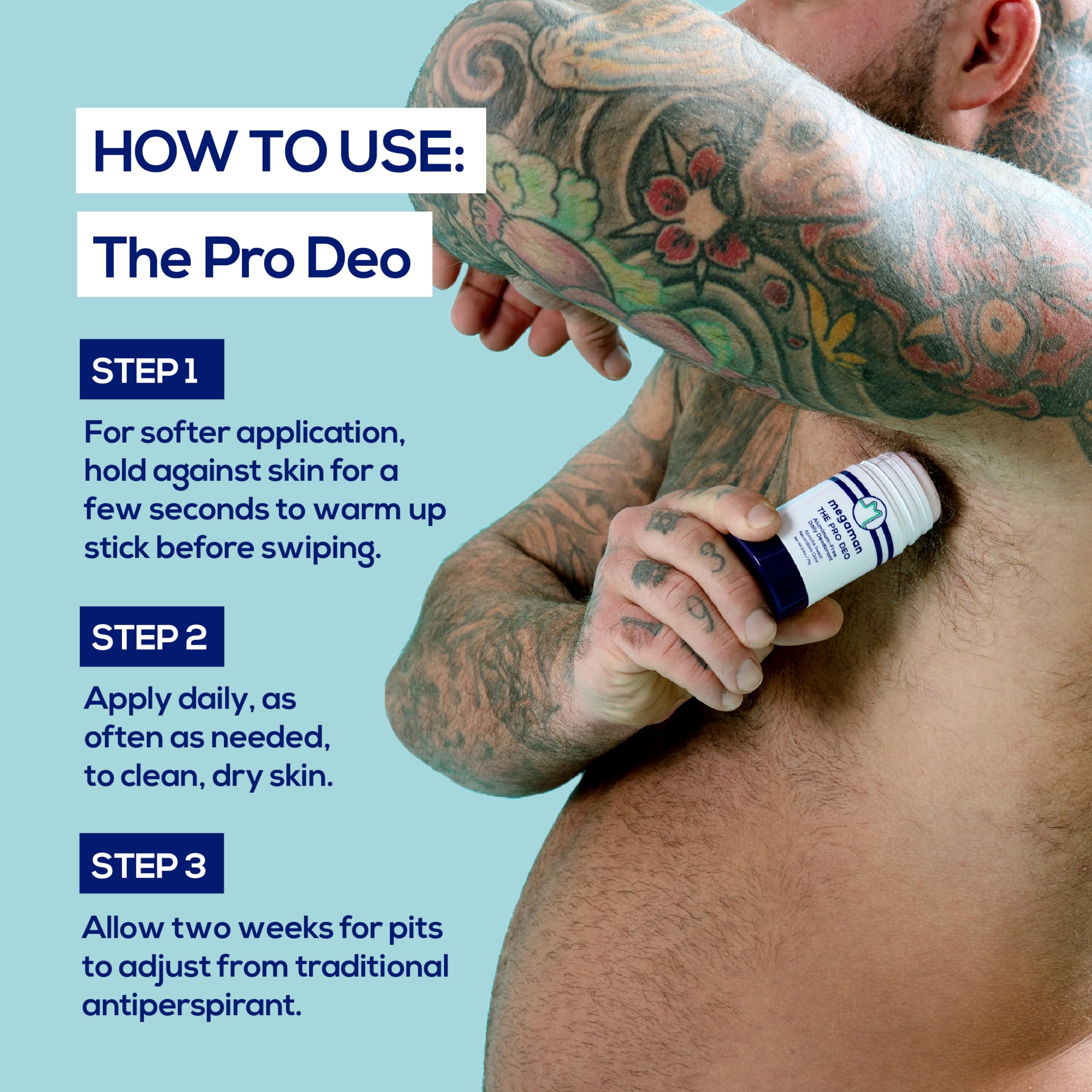 Megaman Pro Deo packaging shot features travel-friendly 2.6 oz stick.