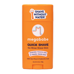Megababe Quick Shave Stick packaging demonstrates travel friendly convenience.