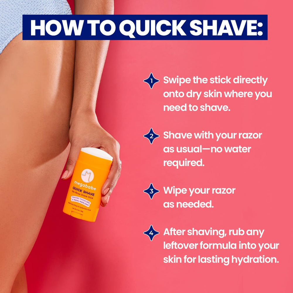 Megababe Quick Shave Stick compact for travel.
